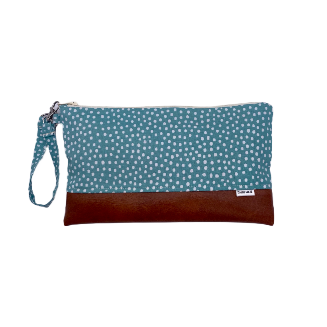 Blue Polka Dot Large Zipper Clutch