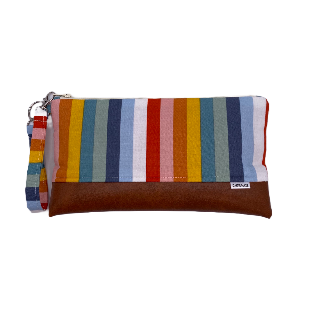 Stripe Large Zipper Clutch