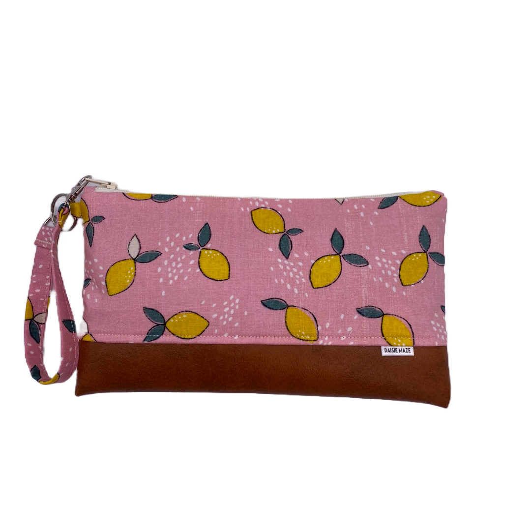 Pink Lemon Large Zipper Clutch