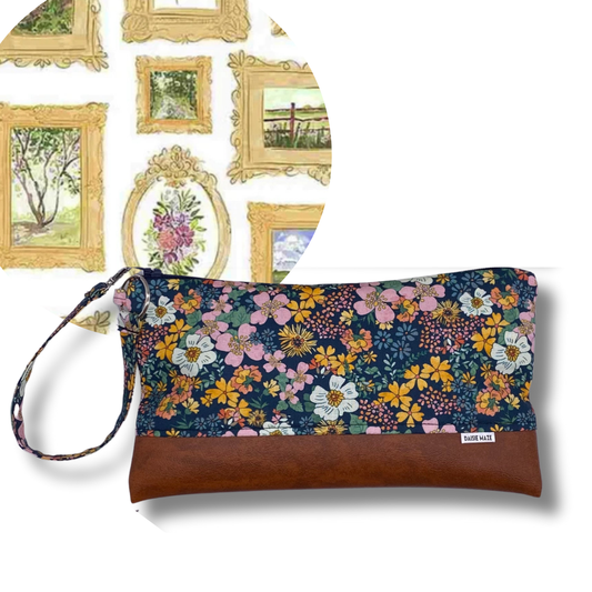 Framed Floral Large Zipper Clutch