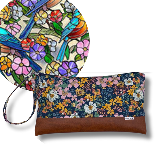 Stained Glass Birds Large Zipper Clutch