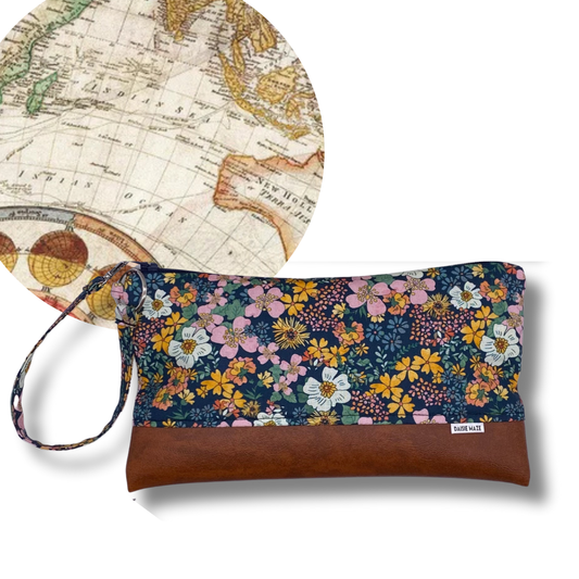 Antique Map Large Zipper Clutch
