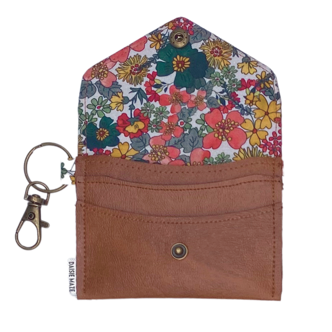 70s Floral in white Card I.D. Wallet