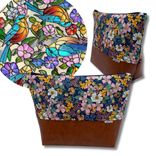 Stained Glass Birds Cosmetic Bag